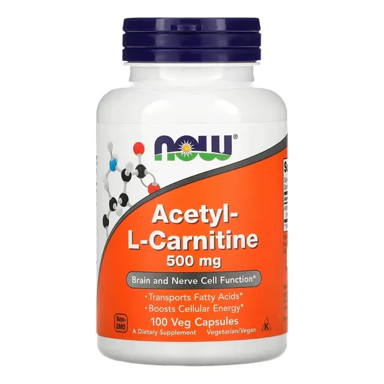 Acetil L-carnitina Aminoácido Now Foods 500mg 100 Cápsulas 