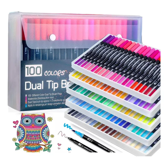 Kit Caneta Brush Pen Duas Pontas Lettering 100 Cores Pincel