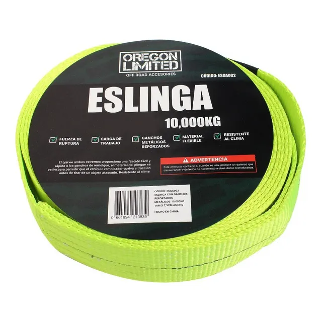 Eslinga Faja De Remolque Reforzada 10mts X 7.5cm Universal Color Verde Lima