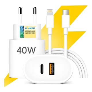 Carregador Turbo 40w Para iPhone XR 11 12 13 14 Plus Pro Max Branco