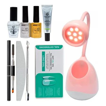 Kit De Uñas Soft Gel Con Lampara + Tips Soft Gel + Pincel