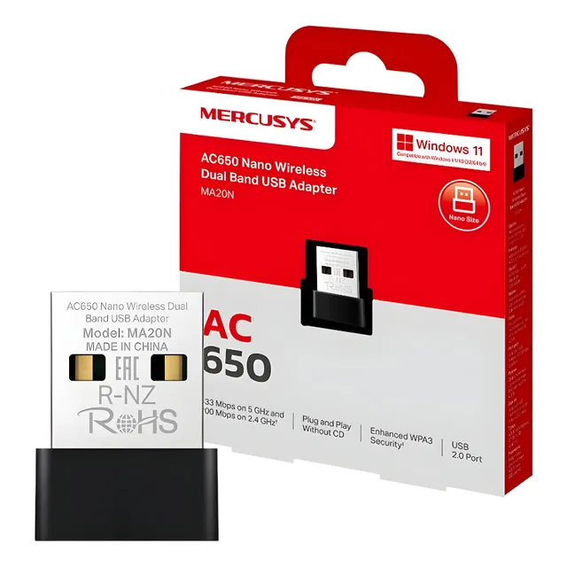 Receptor Adaptador Wifi Usb Mercusys Ma20n Dual Band Ac650 N