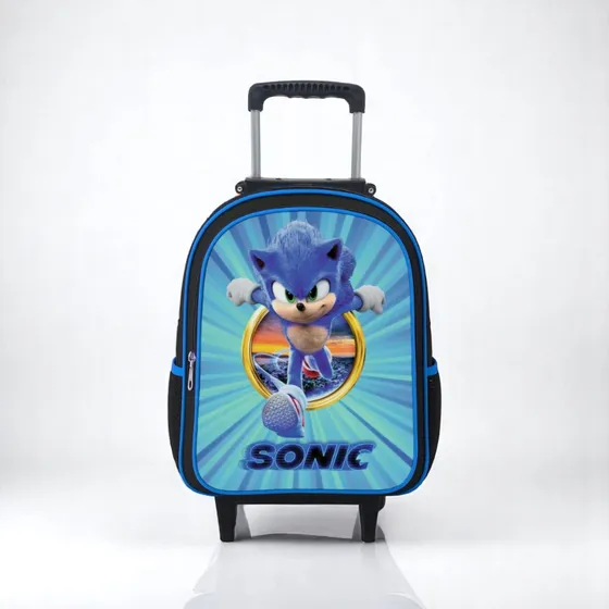 Mochila escolar RDM Rodinha cor azul design sonic 25L