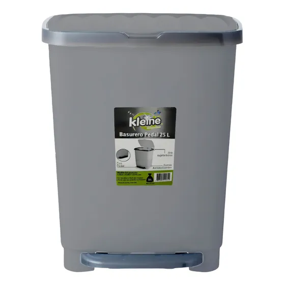 Basurero Pedal Kleine 25 Lts. Con Sujeta Bolsa 50x70 Color Gris