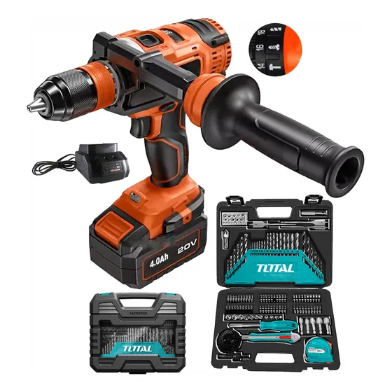 Taladro Percutor Atornillador ½' Brushless 20v 4ah Set Broca