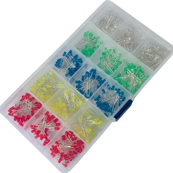 Kit 500 Led Colorido 3mm 5 Cores Caixa Organizadora Arduino
