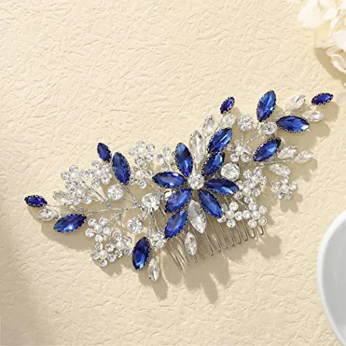 De Novia Peine De Pelo De Novia Peine Azul Rhinestone 5vchm