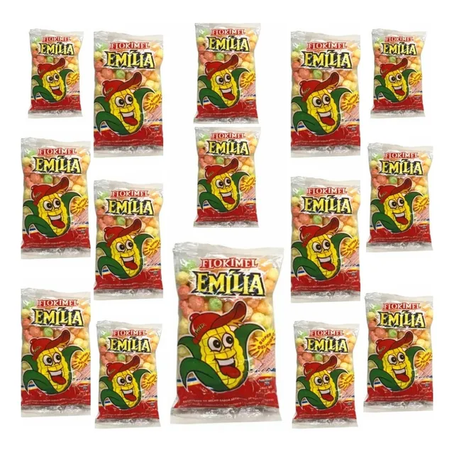 Pipocas Flokimel Emilia Colorida-kit 15 Pacotes De 30g Cada!