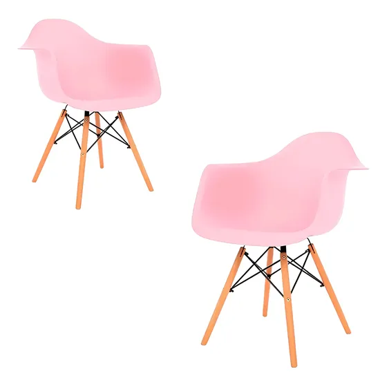 2 Cadeiras De Jantar Charles Eames Eiffel Com Braço Moderna
