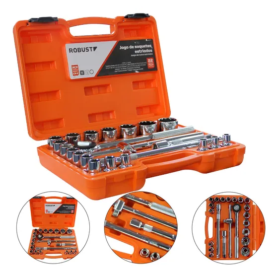 Jogo Soquetes Estriado Catraca 1/2 8 A 32mm Gedore Robust