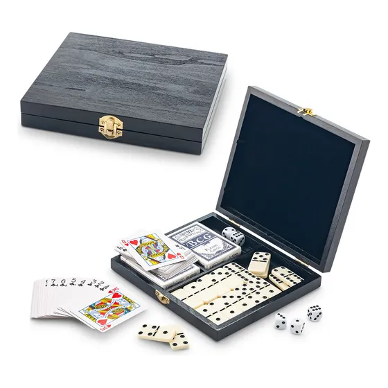 Juego Cartas Poker Y Dominó En Estuche De Lujo 3 En 1