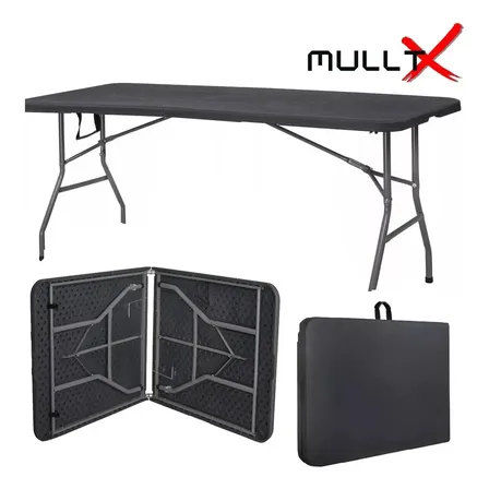 Mesa Dobrável Vira Maleta Com Alça Portátil 1.80m Para Camping Jardim Praia Pesca Mesa Portátil Grande Forte Resistente Preto