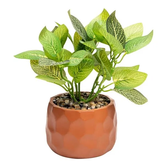 Cachepot Wolff De Cimento C/ Planta Artificial Prisma Marrom