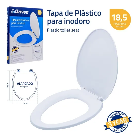 Tapa Asiento Sanitario Poceta 18.5 Blanco Alargado Griven