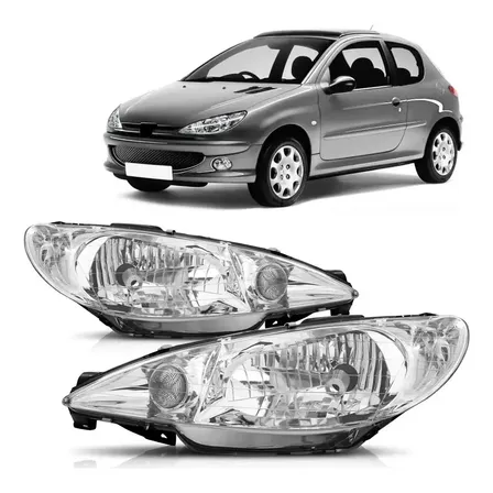 Par Farol Para Peugeot 206 E 206 Sw 00/06 Foco Simples Liso