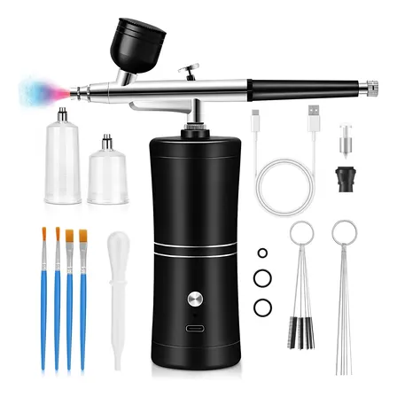 Kit Compressor Aerógrafo Usb Recarregável Sem Fio Portátil Preto