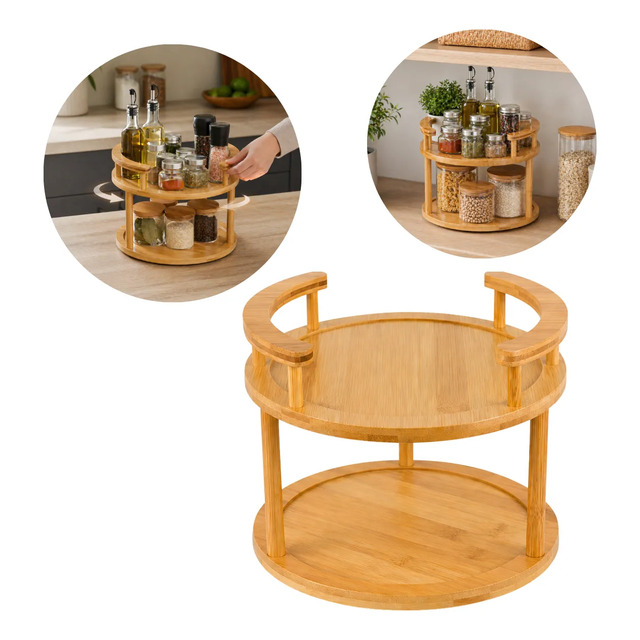 Organizador Giratório 2 Andares Suporte Bambu Cozinha Casa Bambu Organizador Giratório 2 Andares Suporte Bambu Cozinha Casa Bambu