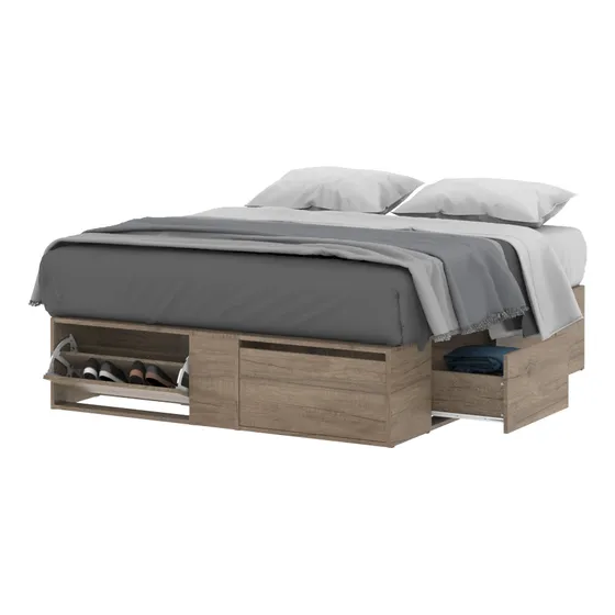 Cama Box Moderna Extensible Base Somier Con Cajonera Zapatero 1,40 Mts 2 Plazas O 1,60 Mts Queen Size Color Nebraska Cam160 Dielfe