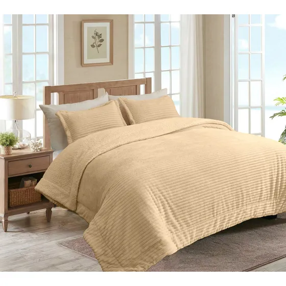 Acolchado Corderito King Size Edredón Con Fundas Blanqueria Home Beige