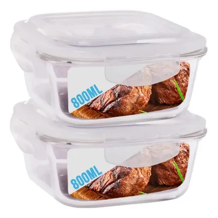 Conjunto 2 Pote Vidro 800ml Hermético Marmita Tampa 4 Travas 800