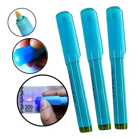 Kit 3 Canetas Para Detectar Dinheiro Falso Nota Falsa  Branco