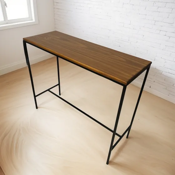 Mesa Barra Desayunadora En Madera Pino Y Hierro