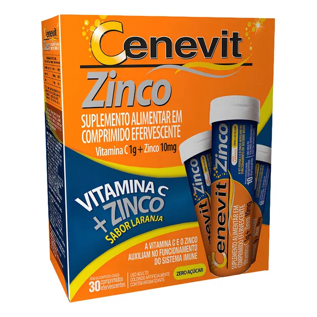Cenevit Zinco 1g + 10mg Laranja 30 Comprimidos Efervescentes