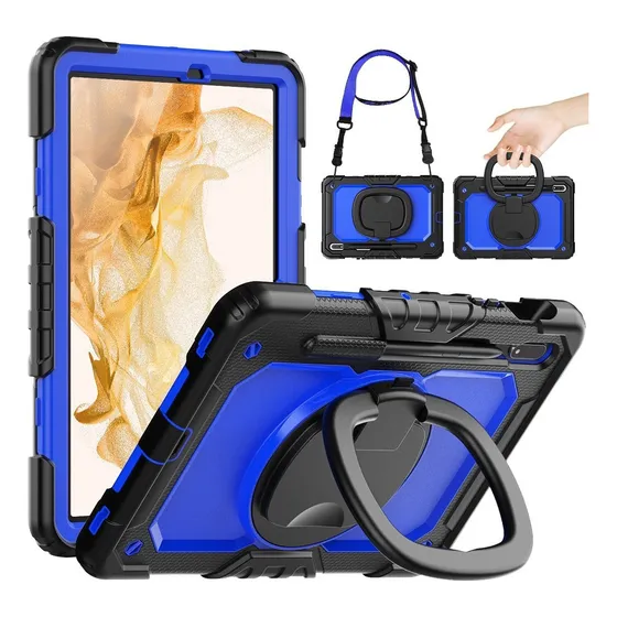 Capa Para Galaxy Tab S8 S7 11 Com Alça De 360° Azul .