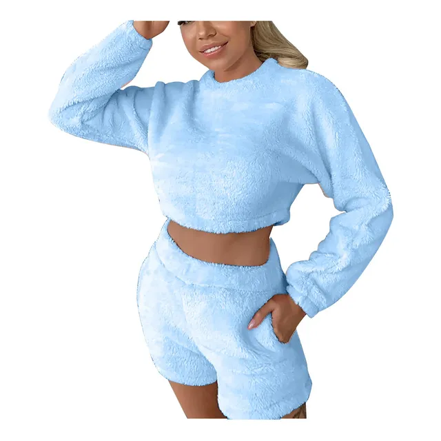 Ropa Casa Felpa Tops Corto Casual Manga Larga Cuello Redondo
