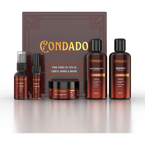 Kit Barba Cabelo Bigode Floresta Condado Amadeirado 5 Itens