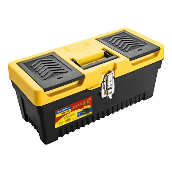 Caja Herramientas Tramontina 17 Plastica Cierre Metalico Color Negro y Amarillo