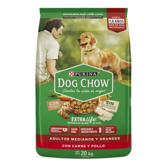 Alimento Dog Chow Sin Colorantes Adulto Razas M/g 20kg
