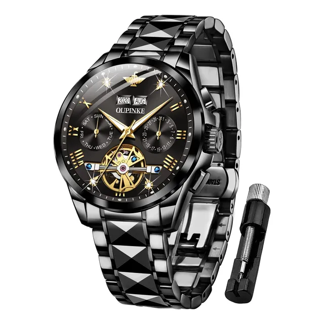 Oupinke Hombres Relojes Negro Esqueleto Automático Xxj2s