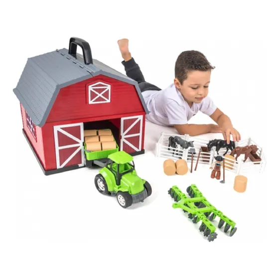 Fazendinha Completa 40 Peças Celeiro Alça Brinquedo Poliplac
