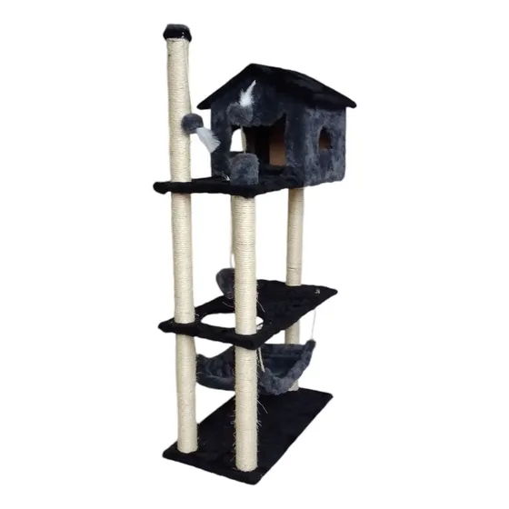 Arranhador Torre Plataforma com Brinquedo Bolinha Miupet Cinza