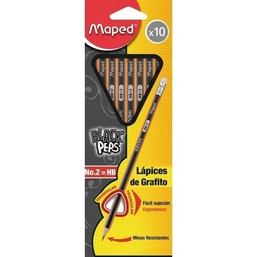 Lapiz Maped Black Peps Hb No 2 Con 10 Piezas Triangular