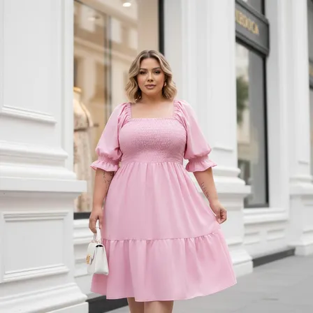 Vestido Midi Plez Luxo Chique Moda Evangélica Com Mangas