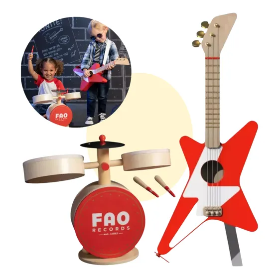 Juego De Madera Guitarra Y Batería Infantil Didáctico Niños