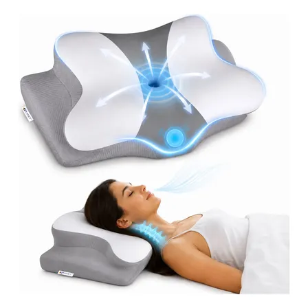 Travesseiro Ortopedico Cervical Viscoelastico Relax Coluna Branco E Cinza -bw01