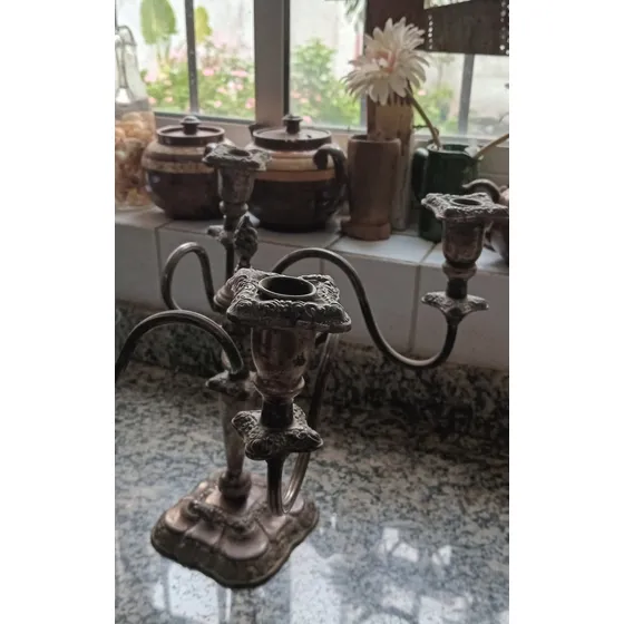 Par De Antiguos Candelabros 4 Brazos. Averías Ver Foto5. Platedo