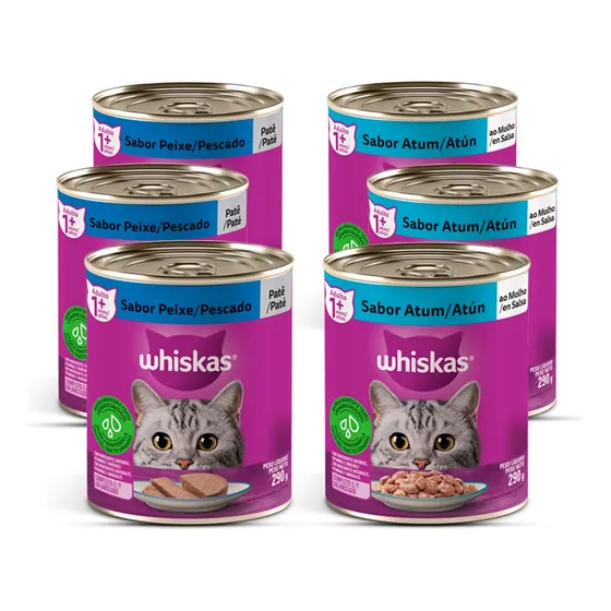 Whiskas Ração Combo 6 Lata Gatos Patê Atum E Peixe 290g Cada