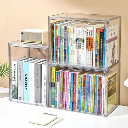 Organizador Livros Acrílico Antipoeira Empilhável Com Tampa