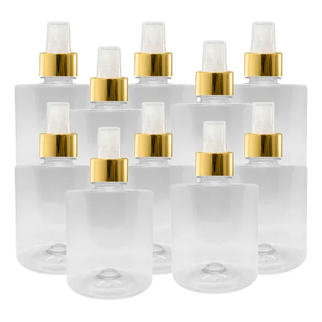 10 Frascos Pet 350ml  Válvula Spray Dourado