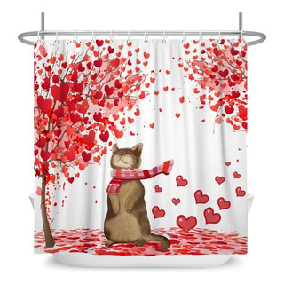 Cortina De Ducha Con Estampado De Gato Enamorado Cortina De Ducha Con Estampado De Gato Enamorado