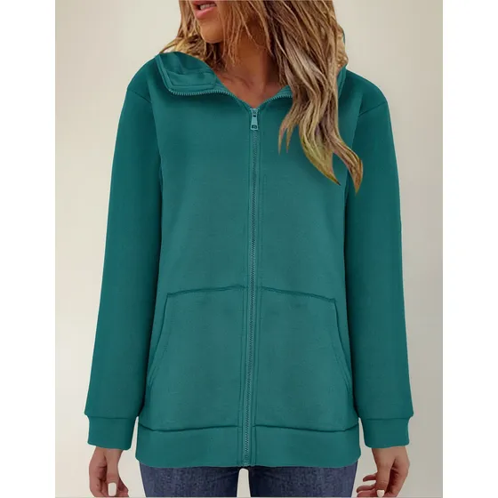 Sudadera Con Capucha Y Cremallera De Manga Larga Para Mujer,