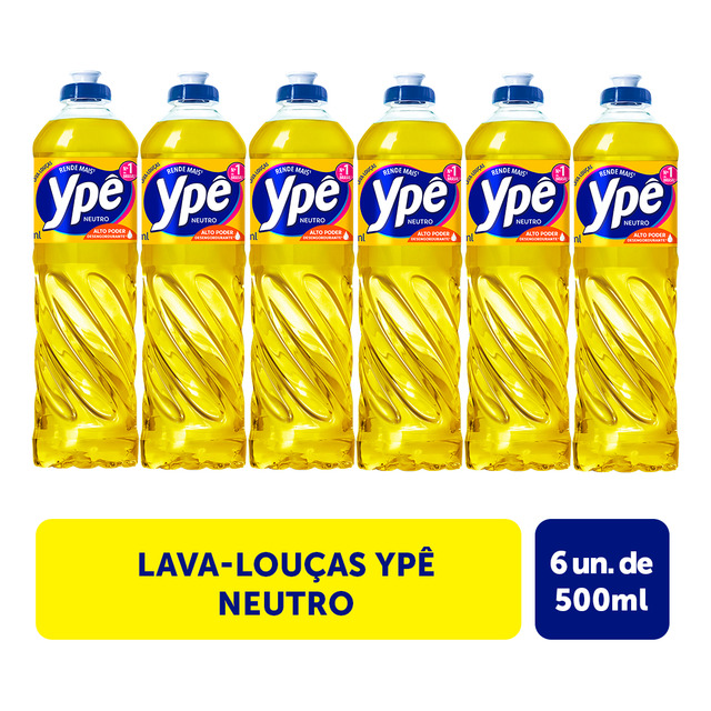 Detergente Lava Louças Ypê Neutro 500ml Com 6 Unidades Detergente Lava Louças Ypê Neutro 500ml Com 6 Unidades