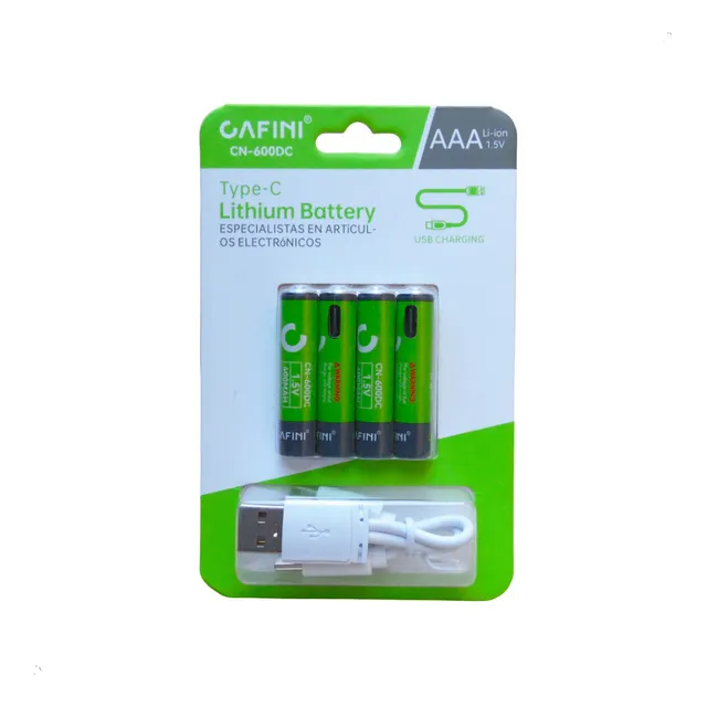 Pilas Recargables Aaa 1.5v Carga Tipo C + Cable Usb Cafini