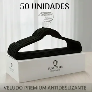 Kit 50 Cabides De Veludo Preto Fukuyama Com Gancho Giratório 360° Antideslizante Slim