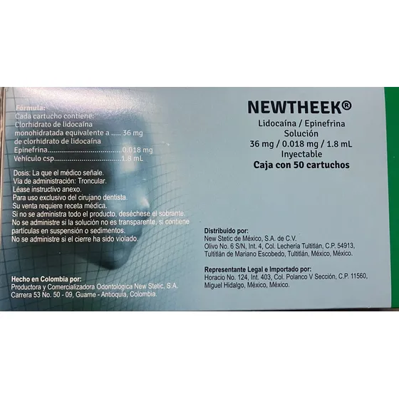 Anestesia Dental Lidocaina/epinefrina Newtheek