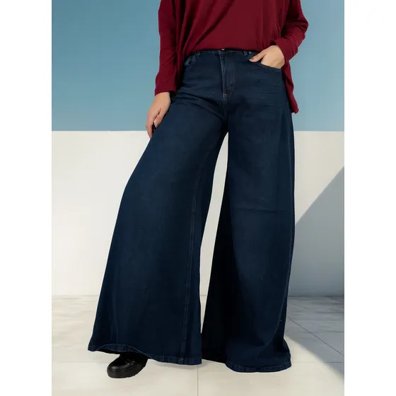 Jean Wide Leg Super Ancho Palazzo Denim Amplio Talles